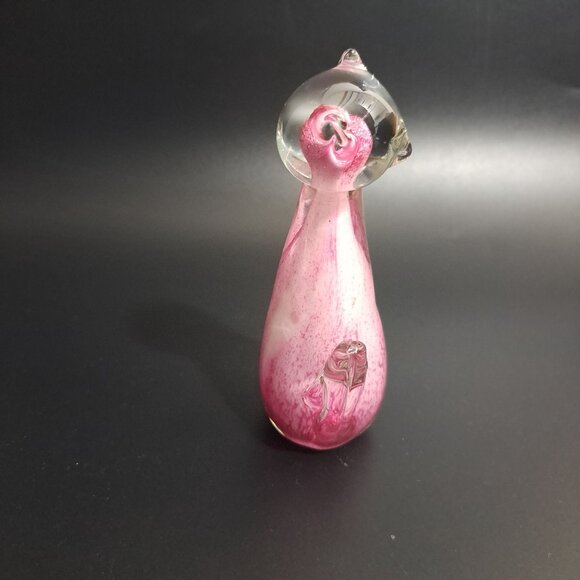Handcrafted Glass Cat Figurine With Pink Clear Design Vintage - Picture 4 of 8